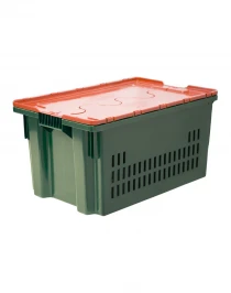 Ящик 600х400х300 дно сплошное, стенки перфорированные, Safe PRO цв. зелёный с оранжевой крышкой Ящик 600х400х300 дно сплошное, стенки перфорированные, Safe PRO цв. зелёный с оранжевой крышкой