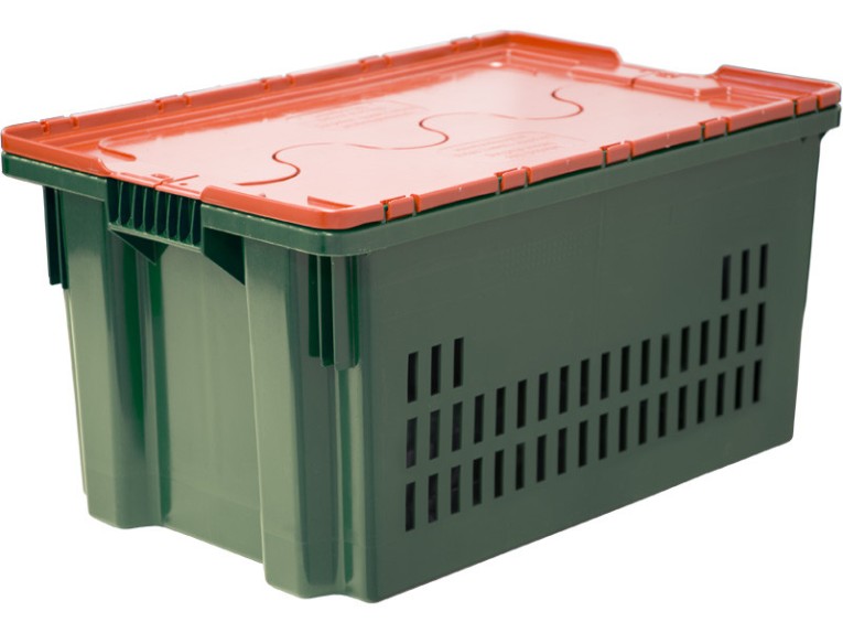 Ящик 600х400х300 дно сплошное, стенки перфорированные, Safe PRO цв. зелёный с оранжевой крышкой купить в Вологде