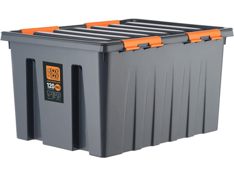 Контейнер особопрочный Rox Box PRO 120 (740х565х400 мм с крышкой и клипсами, на роликах, антрацит) купить в Вологде