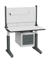 Стол монтажный ДиКом СР-100-01, ESD Thermopal, регулировка ручным приводом, экран Э1, с подвесной тумбой, со светильником
