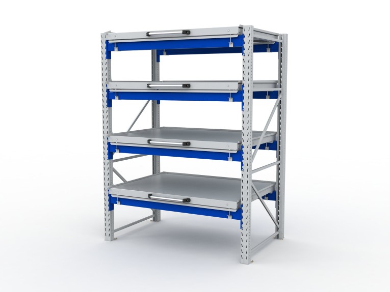 Стеллаж с выкатными платформами S-HEAVY 1000/1300 (4 яруса хранения) купить в Вологде Стеллаж с выкатными платформами S-HEAVY 1000/1300 (4 яруса хранения) купить в Вологде