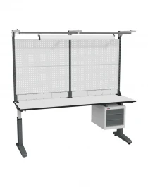 Стол монтажный ДиКом СР-200-01, ESD Thermopal, регулировка винтом, экран Э3, с подвесной тумбой, со светильником Стол монтажный ДиКом СР-200-01, ESD Thermopal, регулировка винтом, экран Э3, с подвесной тумбой, со светильником